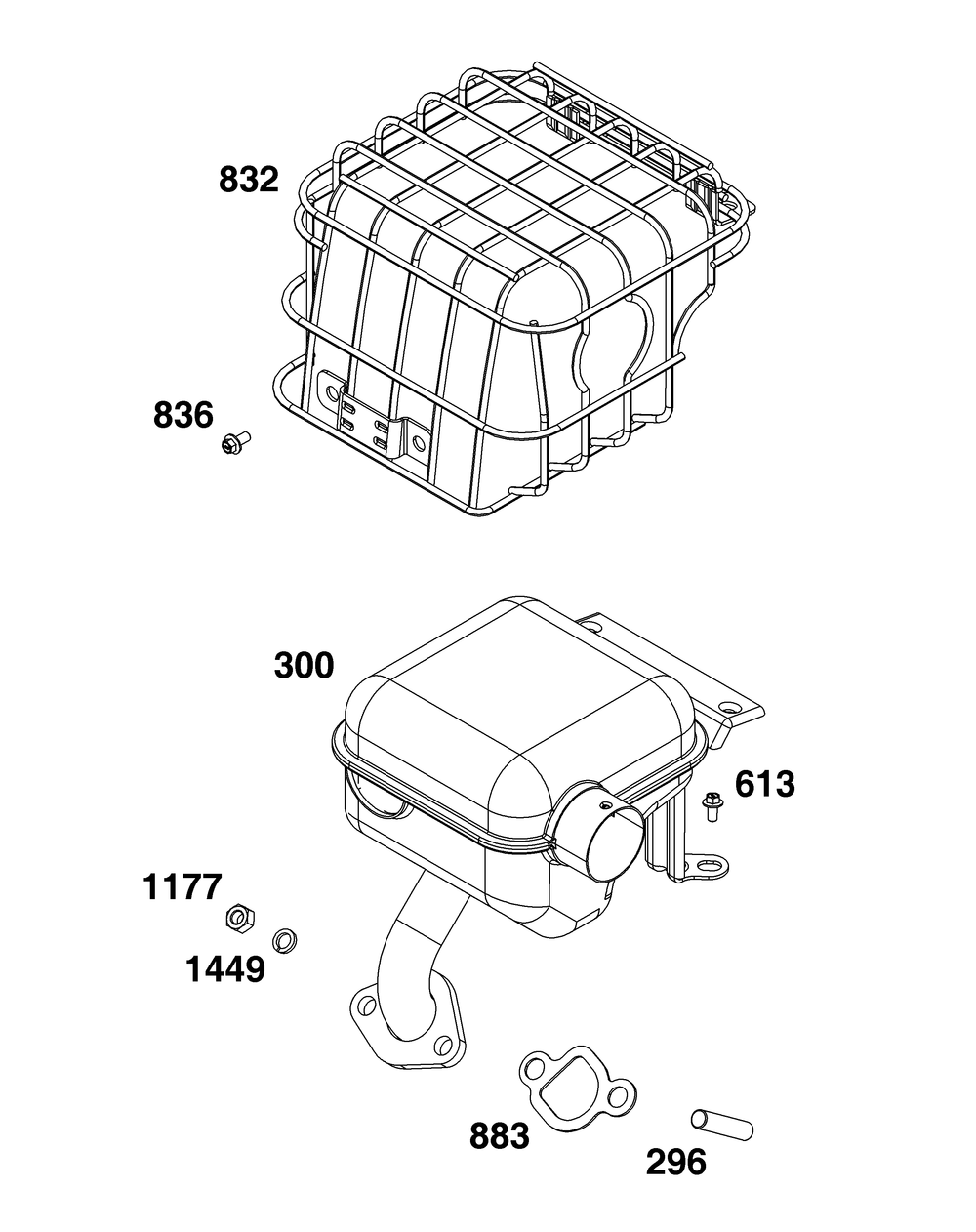 Exhaust Group Diagram and Parts List for 13A132-0022-F1 100000 - 19Z999 Briggs and Stratton Engine